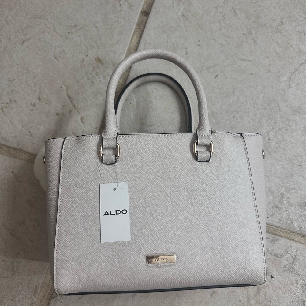 Aldo White Satchel with Structured Design and Metal Hardware